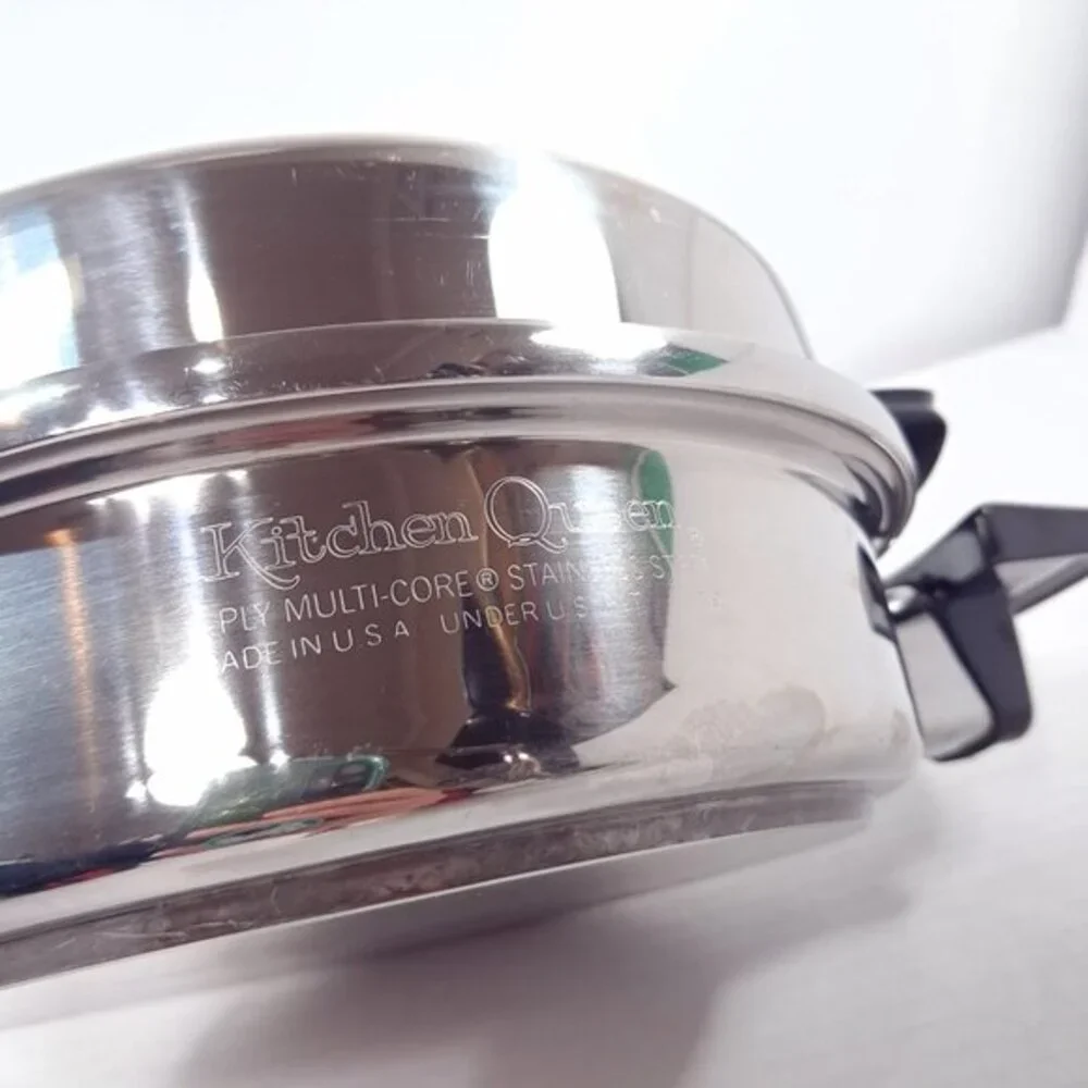 Kitchen Queen Frying Pan skillet with dome Lid 5‎ ply multi-core stainless steel
